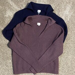 a new day Women's Ribbed V-Neck Pullover Sweaters - Plum & Navy
